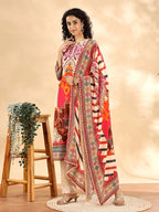 Yufta Cream And Pink Silk Crepe Sequins Work Straight Kurta Dupatta Pant Set - Distacart
