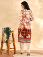 Yufta Cream And Pink Silk Crepe Sequins Work Straight Kurta Dupatta Pant Set - Distacart