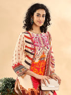 Yufta Cream And Pink Silk Crepe Sequins Work Straight Kurta Dupatta Pant Set - Distacart