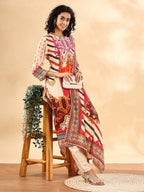 Yufta Cream And Pink Silk Crepe Sequins Work Straight Kurta Dupatta Pant Set - Distacart