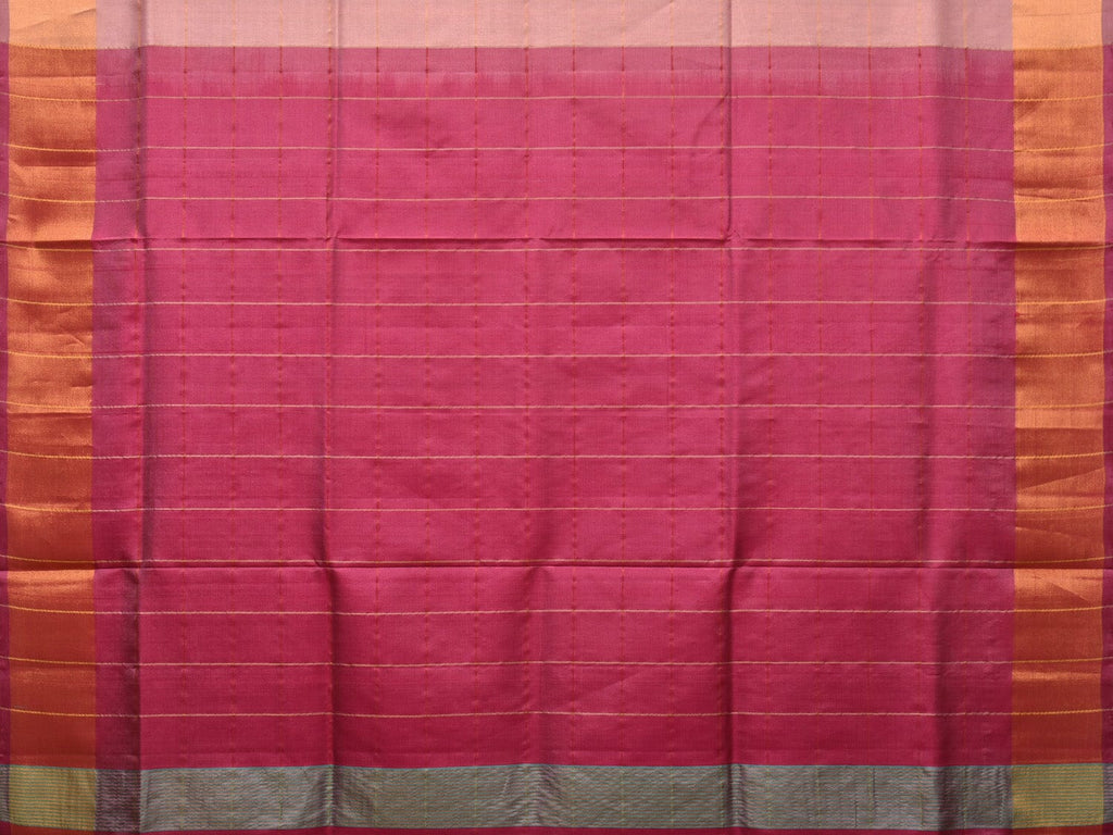 Cream and Pink Uppada Silk Handloom Saree with Checks and Contrast Pallu Design - Global Threads