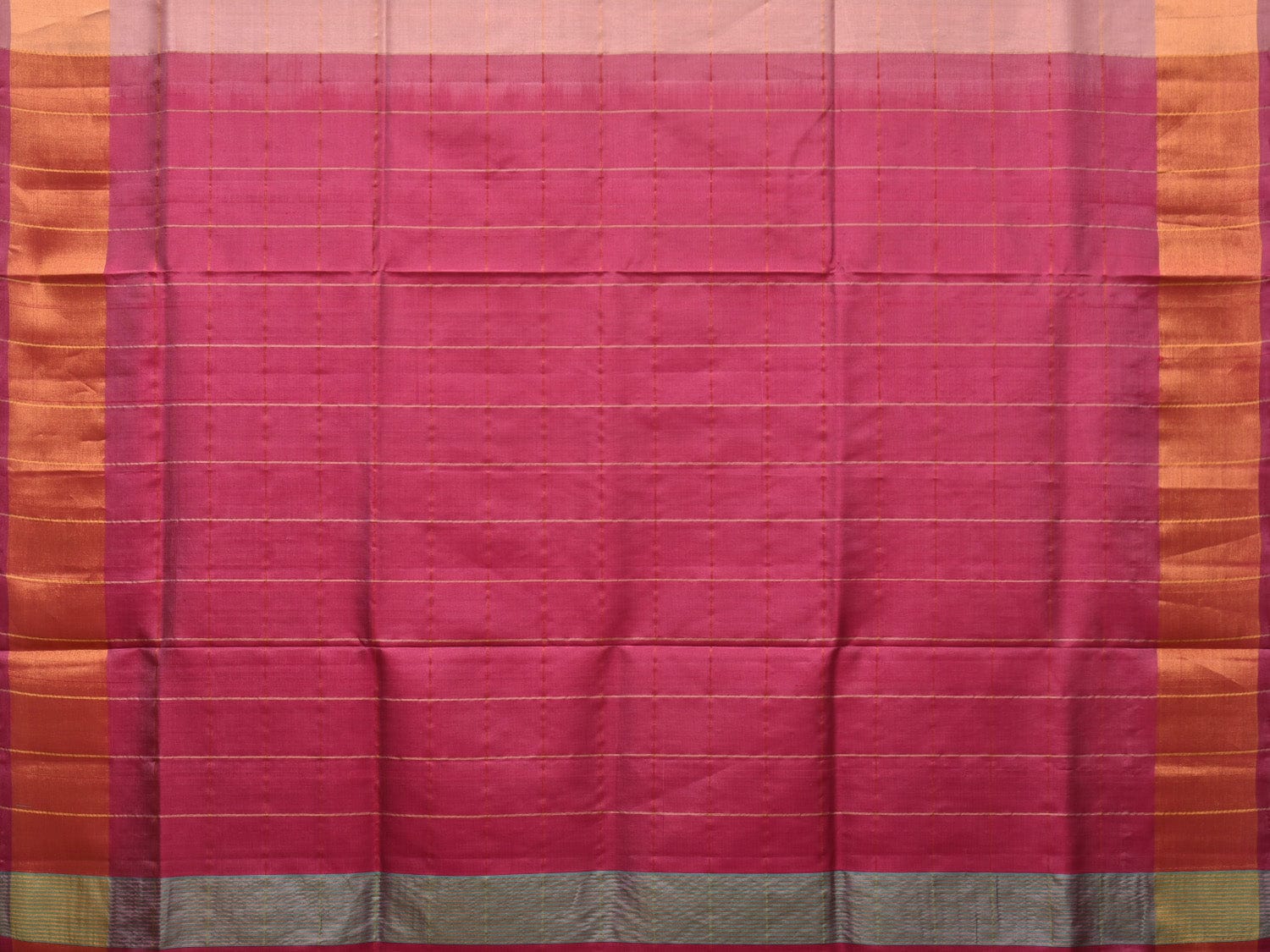 Cream and Pink Uppada Silk Handloom Saree with Checks and Contrast Pallu Design - Global Threads