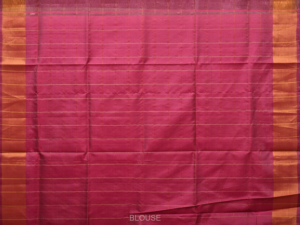 Cream and Pink Uppada Silk Handloom Saree with Checks and Contrast Pallu Design - Global Threads