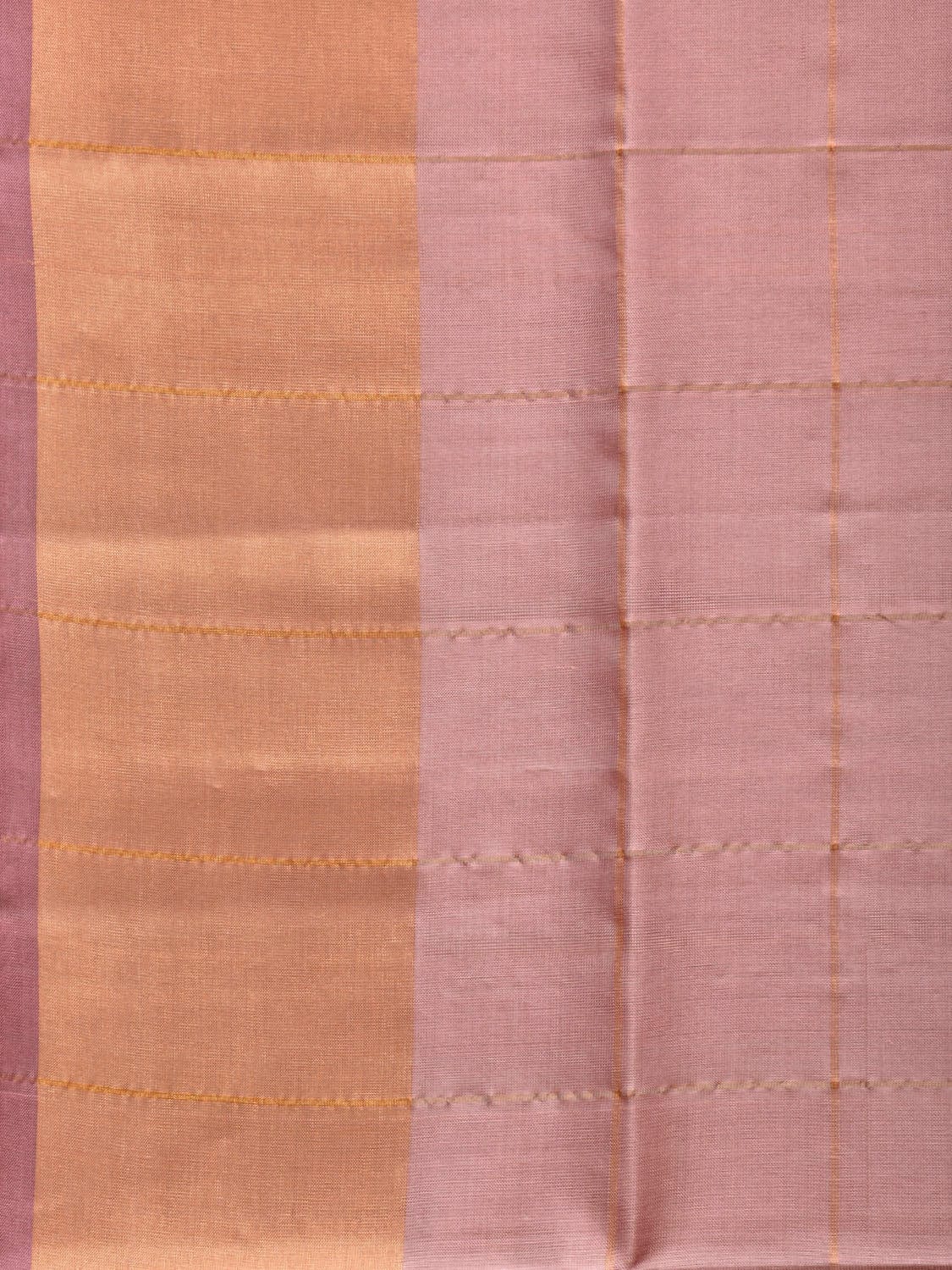 Cream and Pink Uppada Silk Handloom Saree with Checks and Contrast Pallu Design - Global Threads