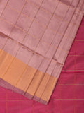 Cream and Pink Uppada Silk Handloom Saree with Checks and Contrast Pallu Design - Global Threads