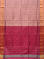 Cream and Pink Uppada Silk Handloom Saree with Checks and Contrast Pallu Design - Global Threads