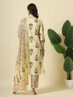 Yufta Cream Cotton Cutdana Work Kurta Set With Pant & Dupatta - Distacart