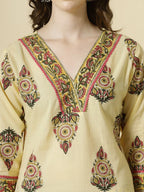 Yufta Cream Cotton Cutdana Work Kurta Set With Pant & Dupatta - Distacart