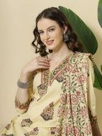 Yufta Cream Cotton Cutdana Work Kurta Set With Pant & Dupatta - Distacart