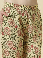 Yufta Cream Cotton Cutdana Work Kurta Set With Pant & Dupatta - Distacart