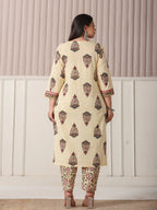 Yufta Cream Cotton Cutdana Work Plus Size Kurta Set With Pant & Dupatta - Distacart