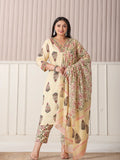 Yufta Cream Cotton Cutdana Work Plus Size Kurta Set With Pant & Dupatta - Distacart