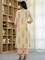 Yufta Cream Cotton Straight Ethnic Motifs Kurta Dupatta Set - Distacart