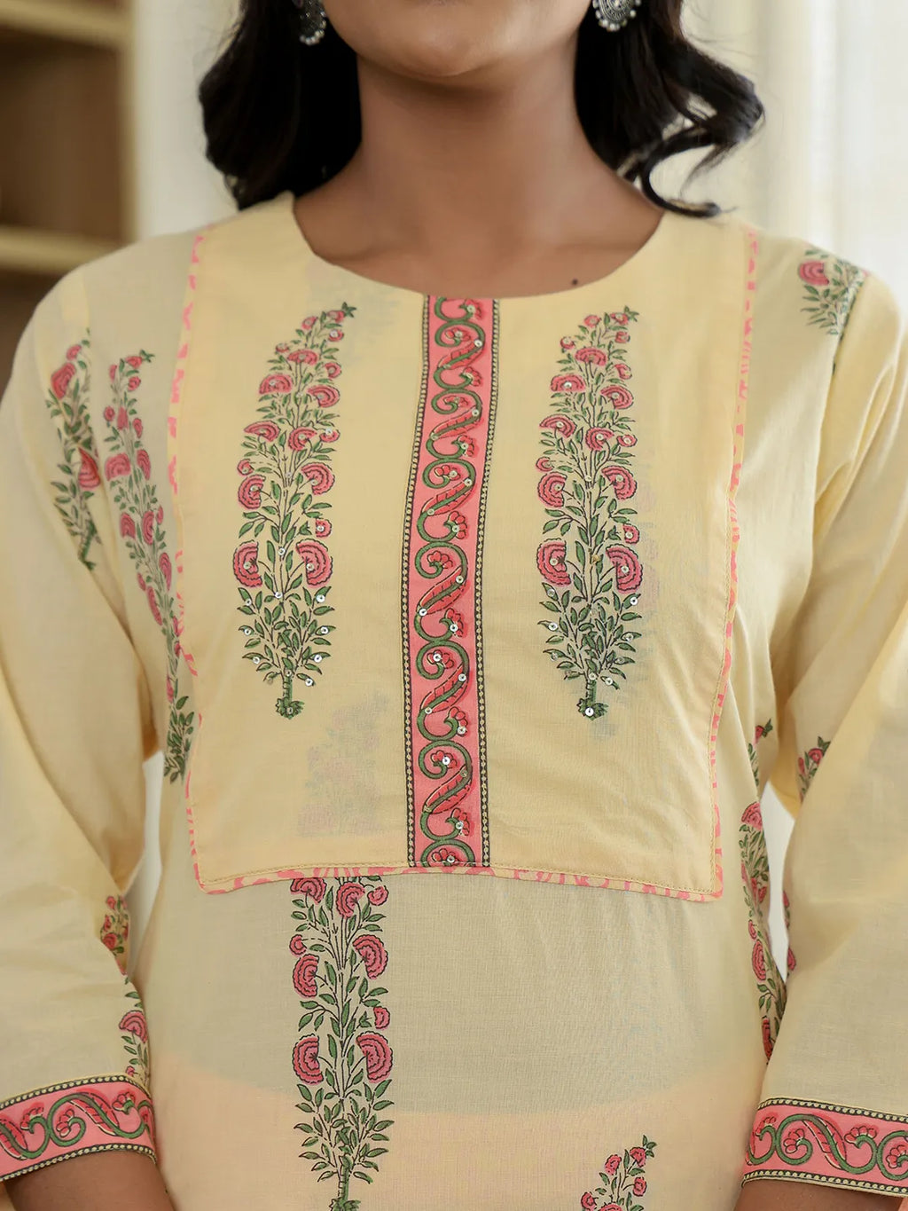 Yufta Cream Cotton Straight Ethnic Motifs Kurta Dupatta Set - Distacart