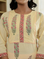 Yufta Cream Cotton Straight Ethnic Motifs Kurta Dupatta Set - Distacart
