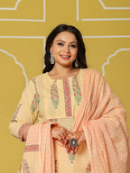 Yufta Cream Cotton Straight Plus Size Kurta Set - Distacart