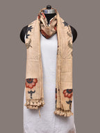 Cream Kalamkari Hand Painted Cotton Silk Dupatta with Floral Design - Global Threads