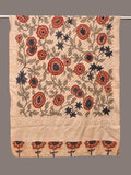 Cream Kalamkari Hand Painted Cotton Silk Dupatta with Floral Design - Global Threads