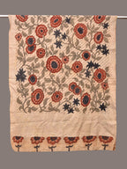 Cream Kalamkari Hand Painted Cotton Silk Dupatta with Floral Design - Global Threads