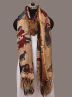 Cream Kalamkari Hand Painted Kanchipuram Silk Handloom Dupatta with Painting Design - Global Threads