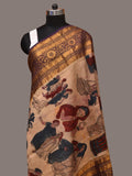 Cream Kalamkari Hand Painted Kanchipuram Silk Handloom Dupatta with Painting Design - Global Threads