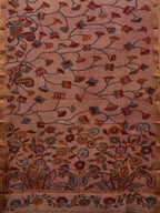 Cream Kalamkari Hand Painted Silk Muga Handloom Saree with Lotus and Birds Design - Global Threads