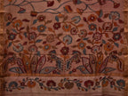 Cream Kalamkari Hand Painted Silk Muga Handloom Saree with Lotus and Birds Design - Global Threads