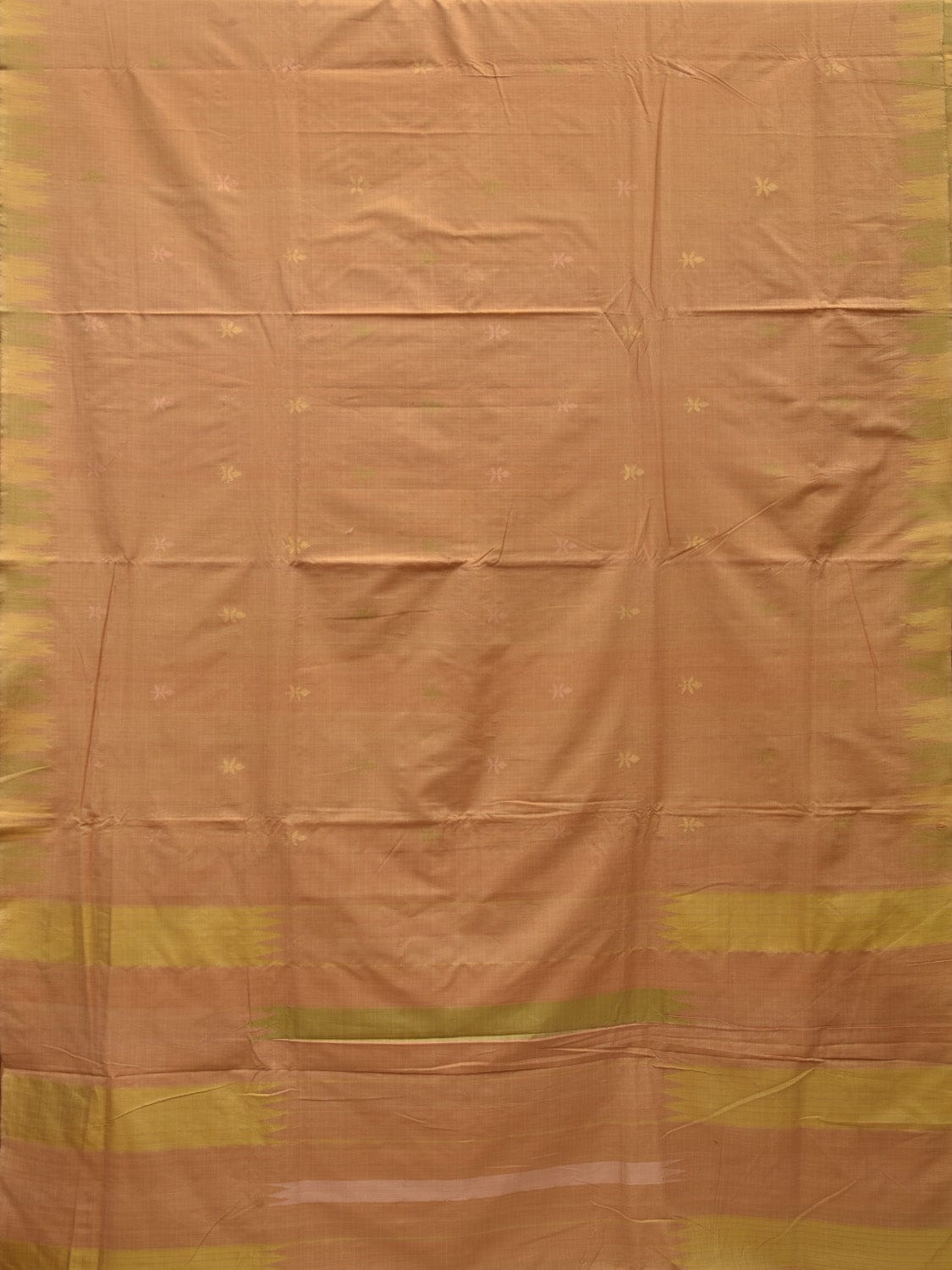 Cream Khadi Cotton Handloom Saree with Temple Border Design - Global Threads