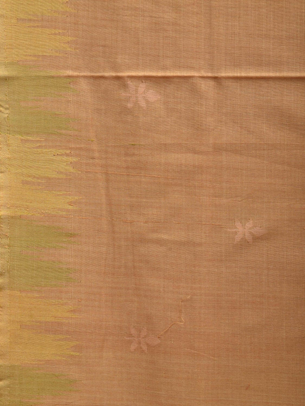 Cream Khadi Cotton Handloom Saree with Temple Border Design - Global Threads