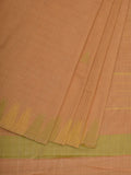 Cream Khadi Cotton Handloom Saree with Temple Border Design - Global Threads
