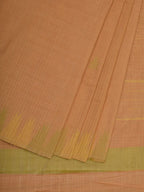 Cream Khadi Cotton Handloom Saree with Temple Border Design - Global Threads