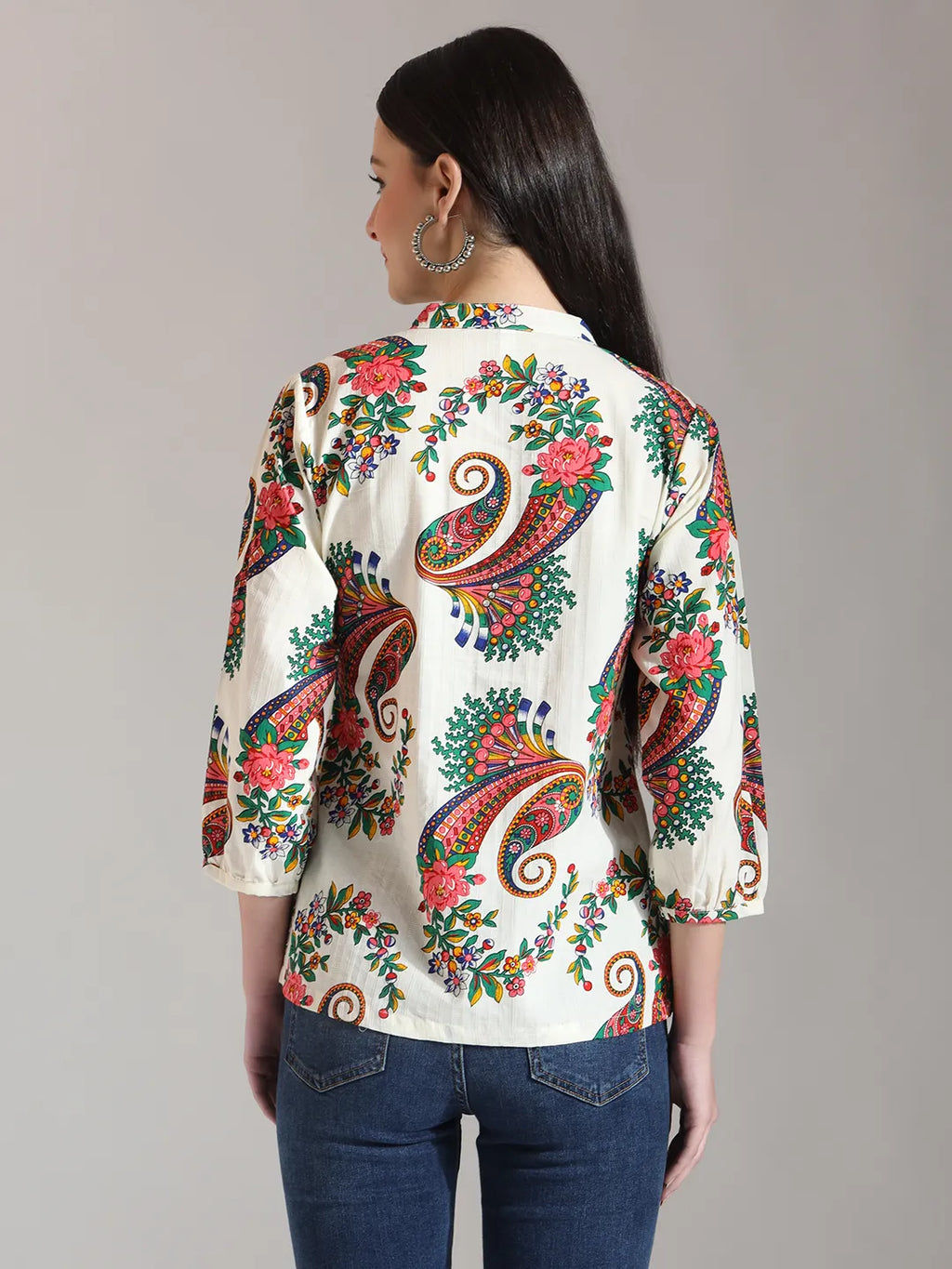 Yufta Cream Pure Cotton Paisley Peplum Top