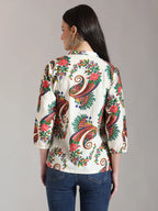 Yufta Cream Pure Cotton Paisley Peplum Top