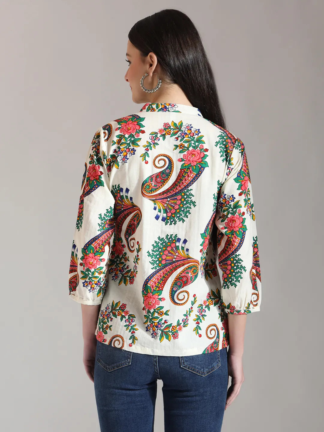 Yufta Cream Pure Cotton Paisley Peplum Top
