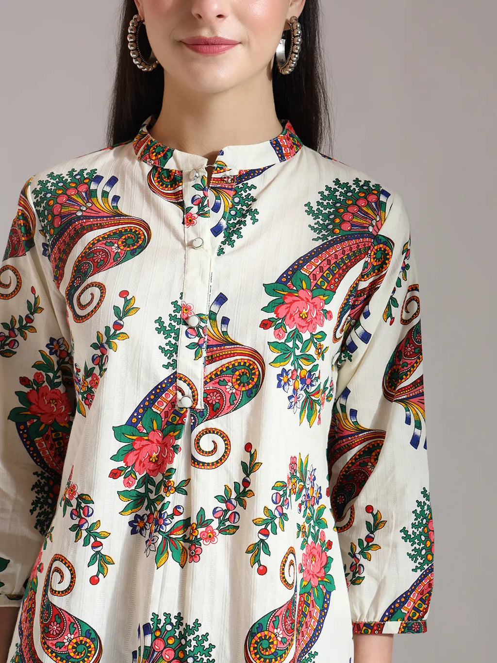 Yufta Cream Pure Cotton Paisley Peplum Top