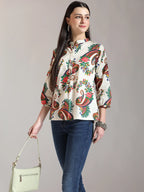 Yufta Cream Pure Cotton Paisley Peplum Top