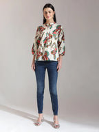 Yufta Cream Pure Cotton Paisley Peplum Top