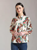 Yufta Cream Pure Cotton Paisley Peplum Top