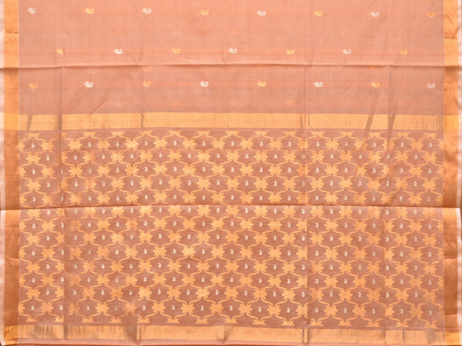 Cream Uppada Cotton Silk Handloom Saree with Jamdani Grill Design - Global Threads
