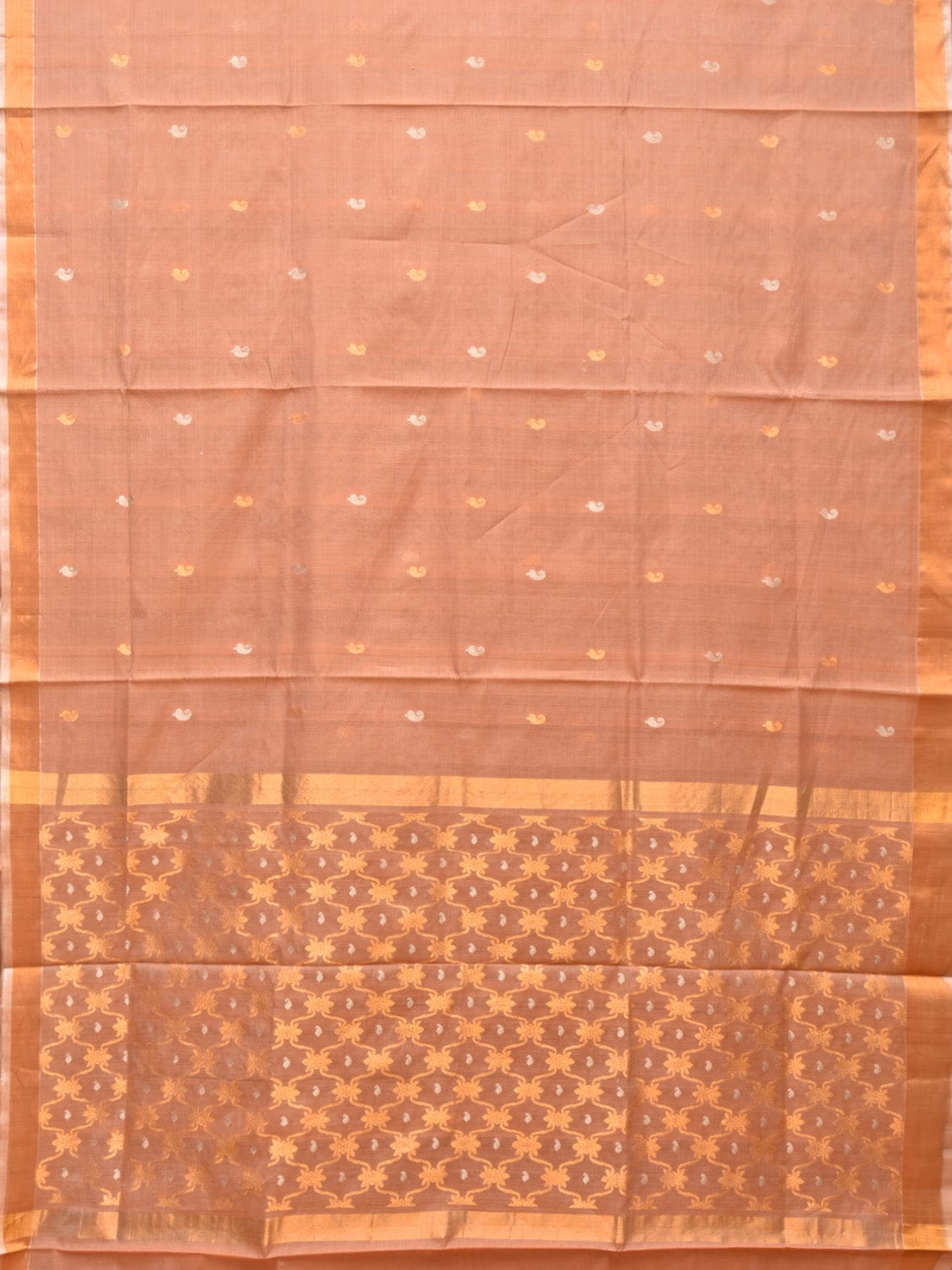 Cream Uppada Cotton Silk Handloom Saree with Jamdani Grill Design - Global Threads