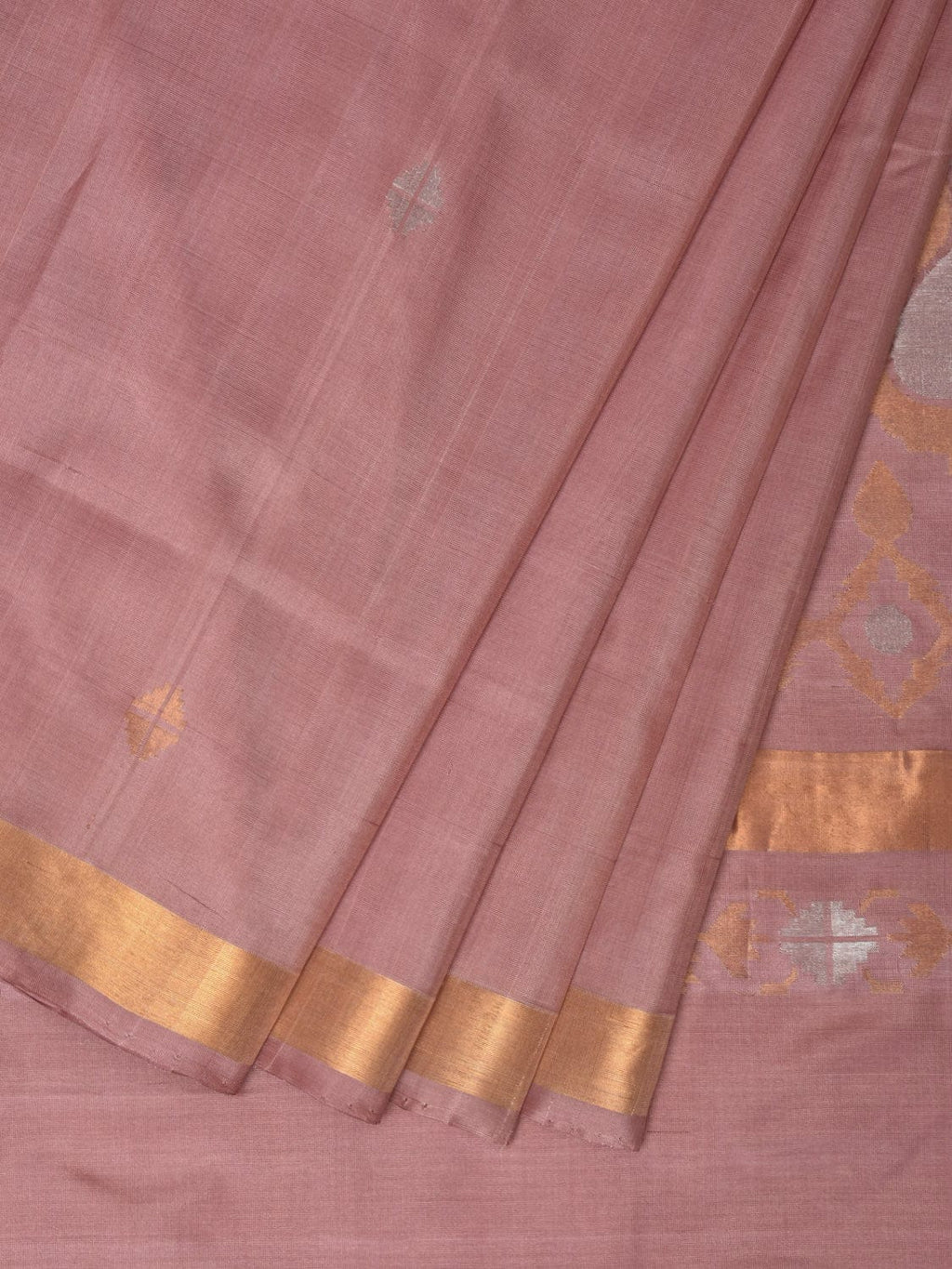 Cream Uppada Silk Handloom Saree with Mango Pallu Design - Global Threads