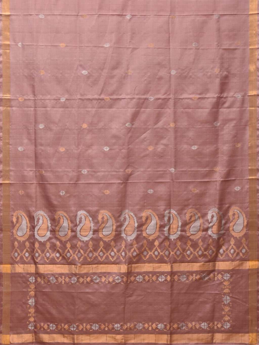 Cream Uppada Silk Handloom Saree with Mango Pallu Design - Global Threads