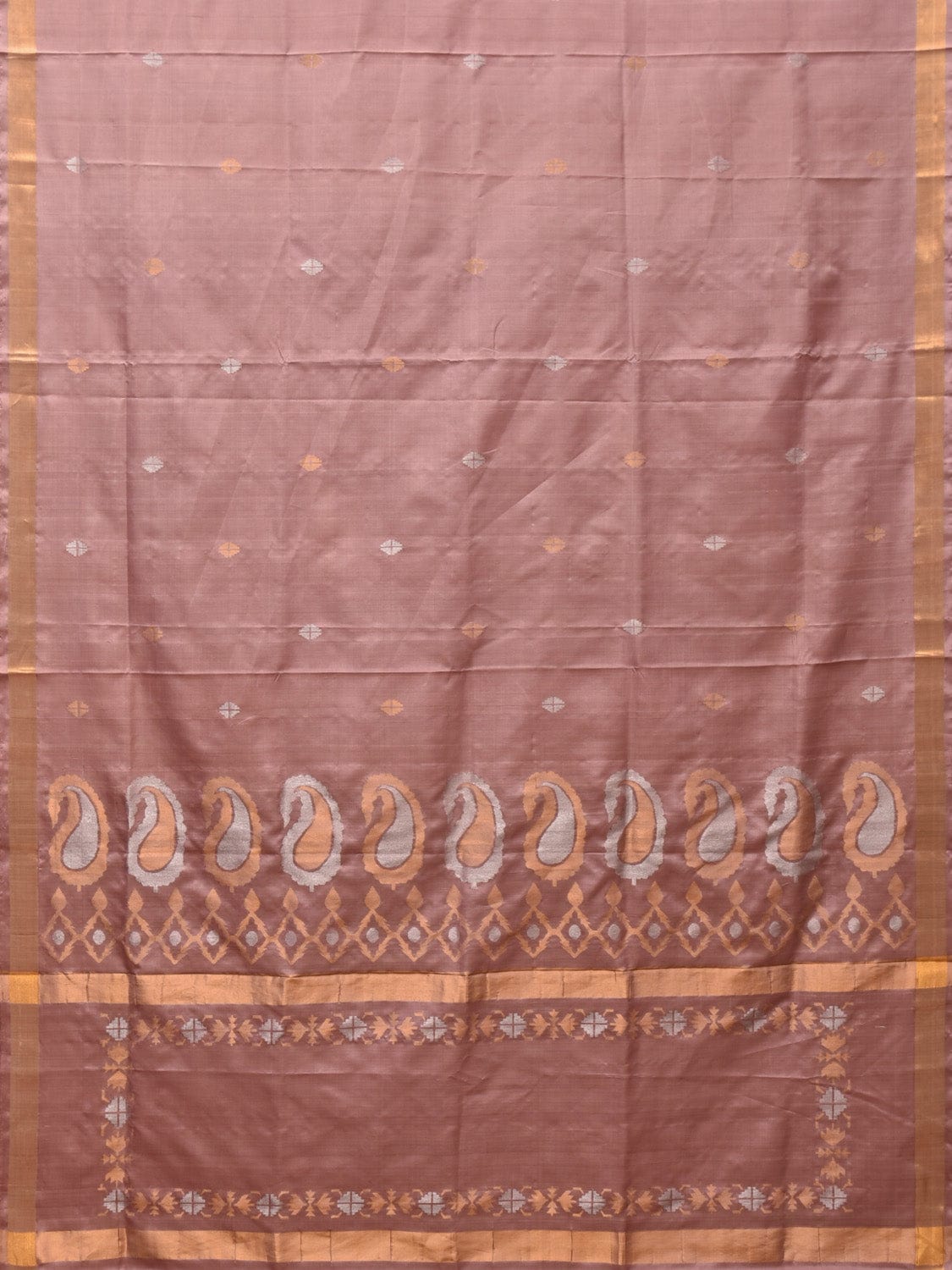 Cream Uppada Silk Handloom Saree with Mango Pallu Design - Global Threads
