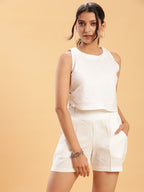 BohoJazz Crop Top with Wooden Buttons and Comfort Shorts Co-ords - Distacart