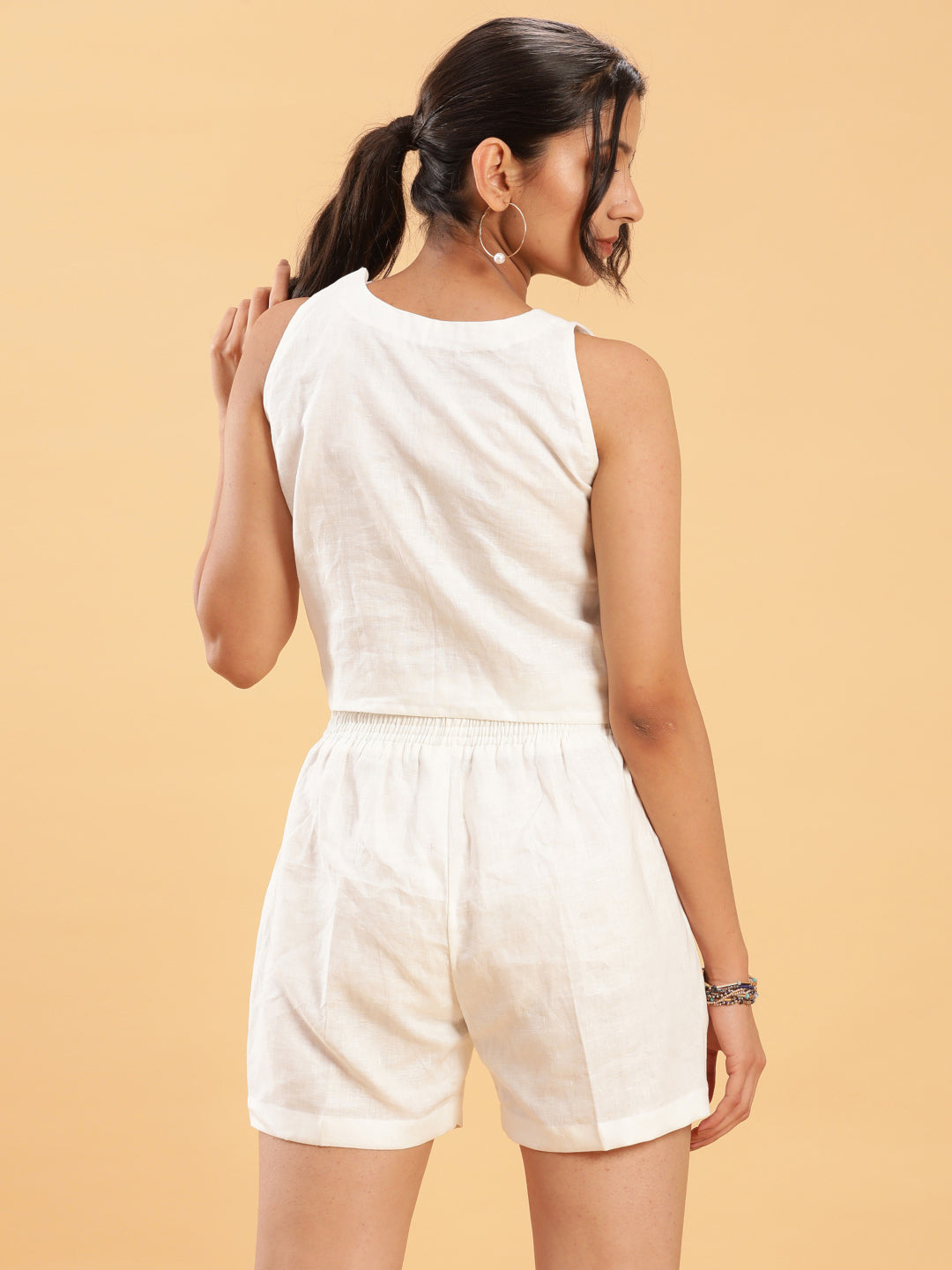 BohoJazz Crop Top with Wooden Buttons and Comfort Shorts Co-ords - Distacart