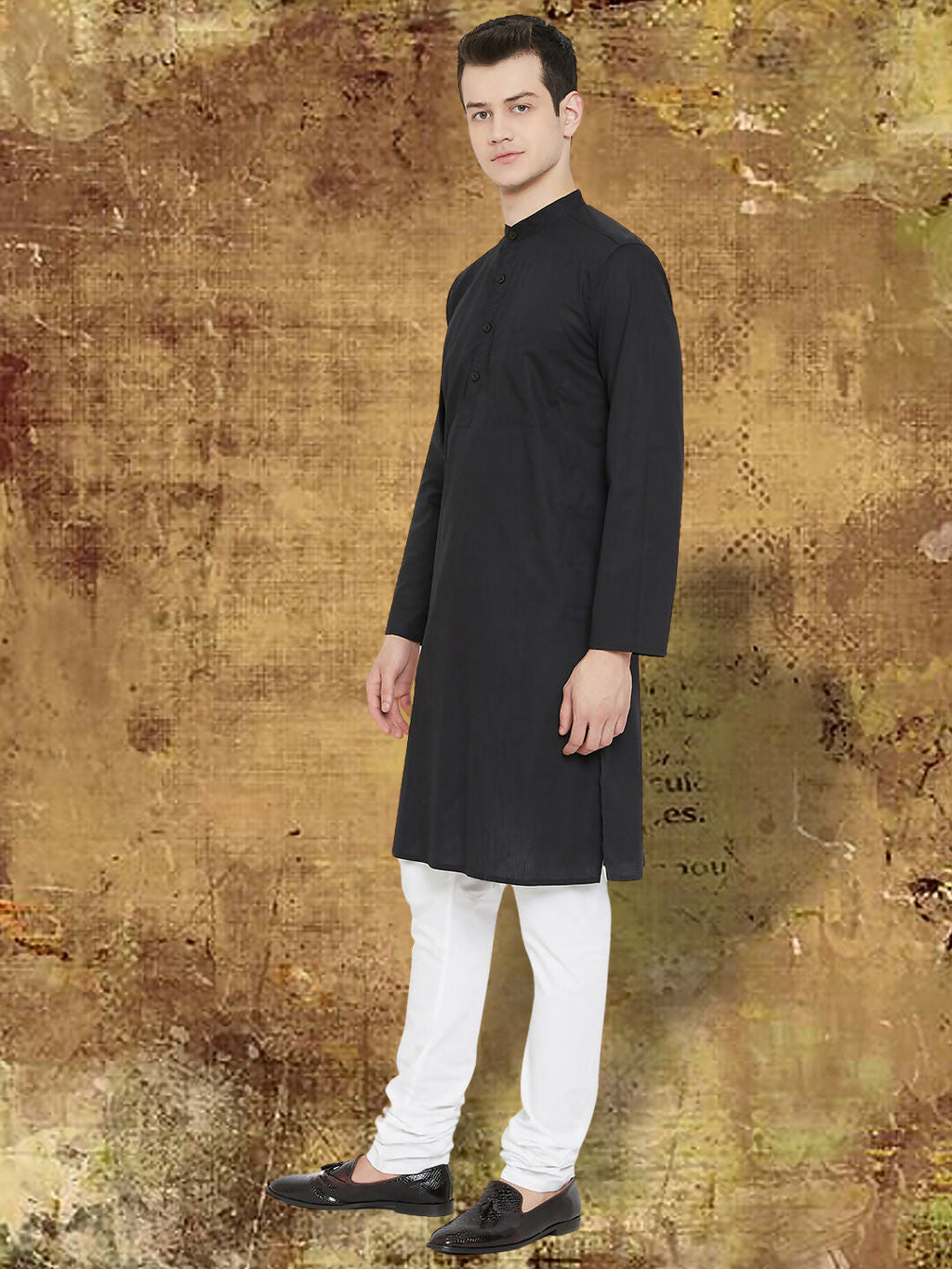 Even Apparels Men's Pure Cotton Black Kurta