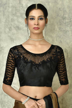 Brown Silk Solid Designer Saree with Blouse - Purvi