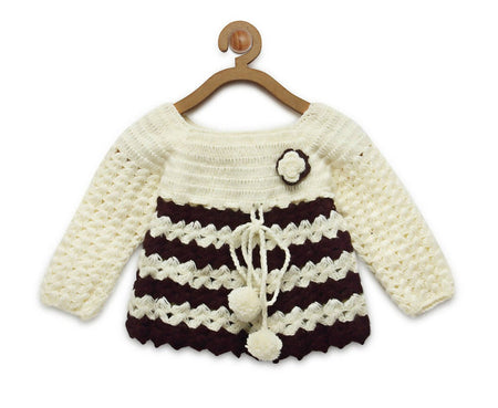 Chutput Kids Cream Coloured Sweet Solid Pullover Sweater