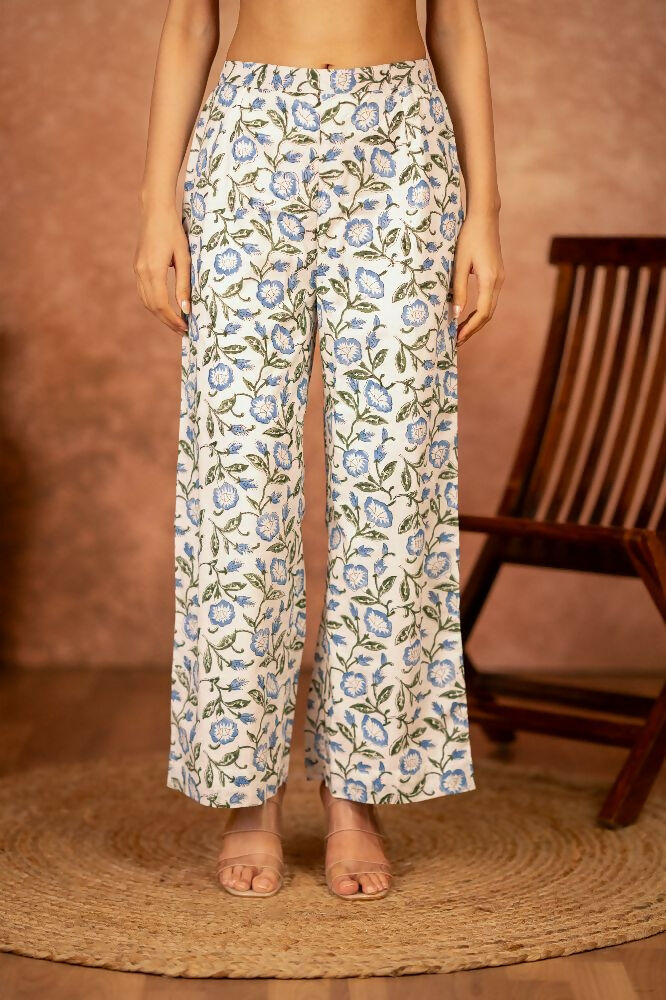 Joban Fashion Blue Hand Block Printed Cotton Suit Set - Distacart