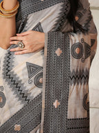Shree Shyam Fashion Linen Cotton Black & Cream Saree - Distacart